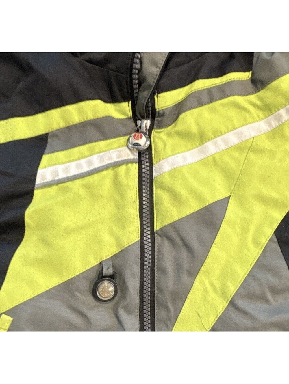 Obermeyer Unisex Kids Ski Jacket Colorblock Yellow Gray Black Hooded Full Zip 5